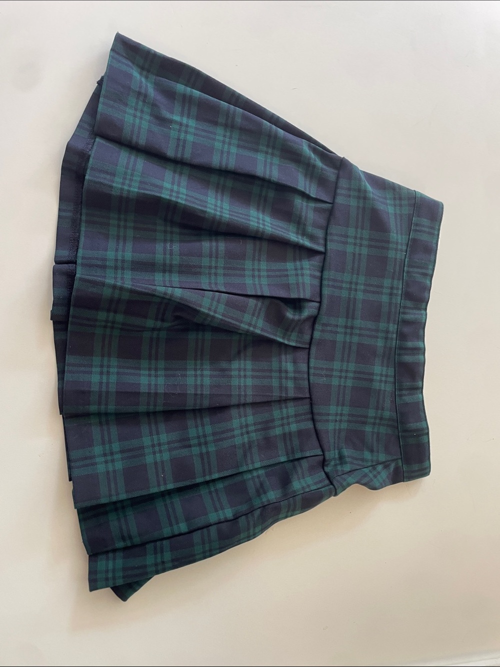 H&M Green and Navy Plaid Pleated Skater Skirt